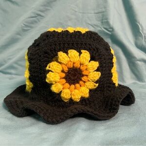 Sunflower Crochet Bucket Hat - Black and Yellow